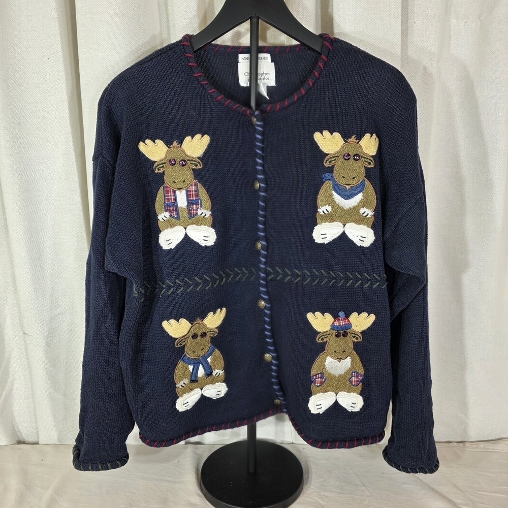Christopher & Banks Embroidered Moose Cardigan Sweater | Size L